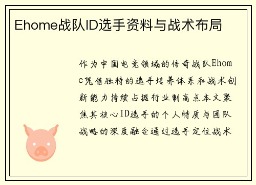 Ehome战队ID选手资料与战术布局