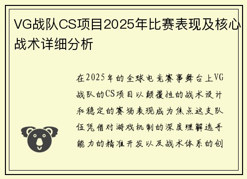 VG战队CS项目2025年比赛表现及核心战术详细分析